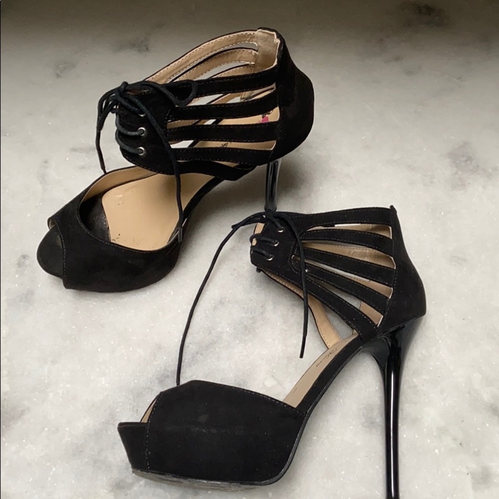 Black Lace Up Platform Sandals
